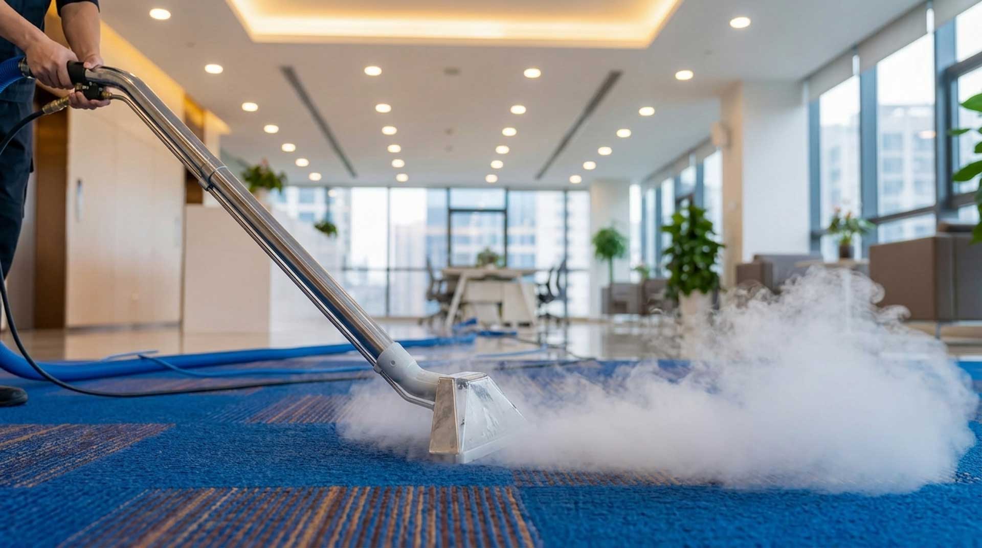 Steam cleaning office carpet during commercial cleaning in Davie