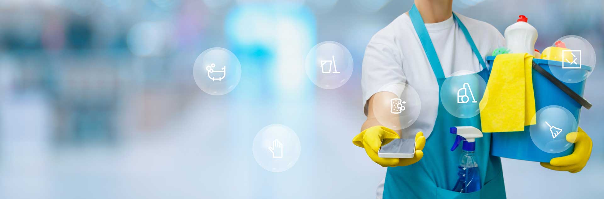 Cleaner holding supplies for commercial property spring cleaning in Delray Beach