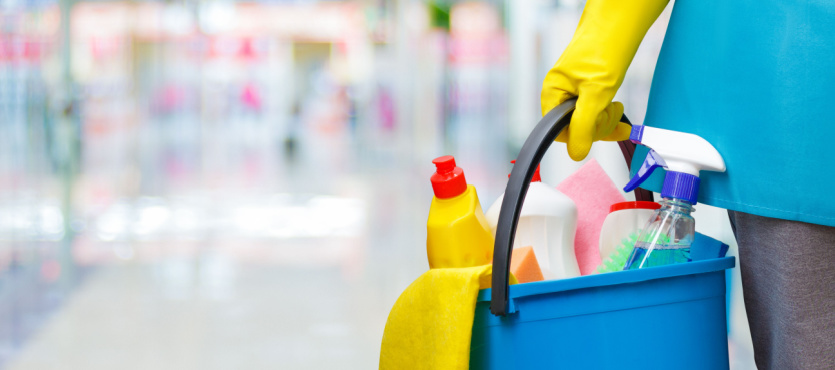 Bucket of professional supplies used for commercial cleaning in Plantation