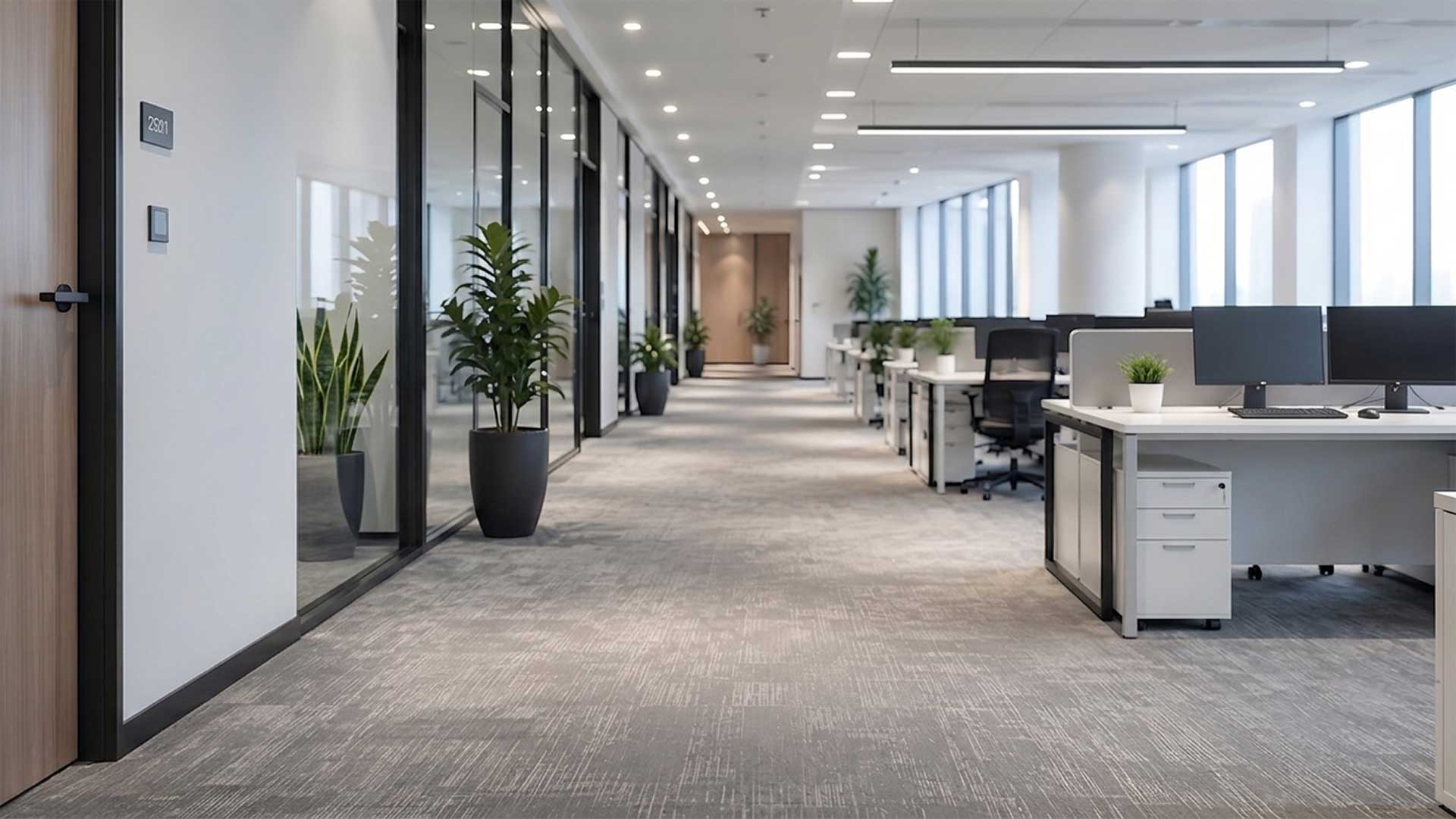Clean carpeted corridor maintained by janitorial services in Fort Lauderdale