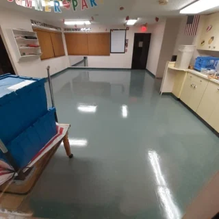 Shiny classroom floor after commercial floor cleaning in Pompano Beach