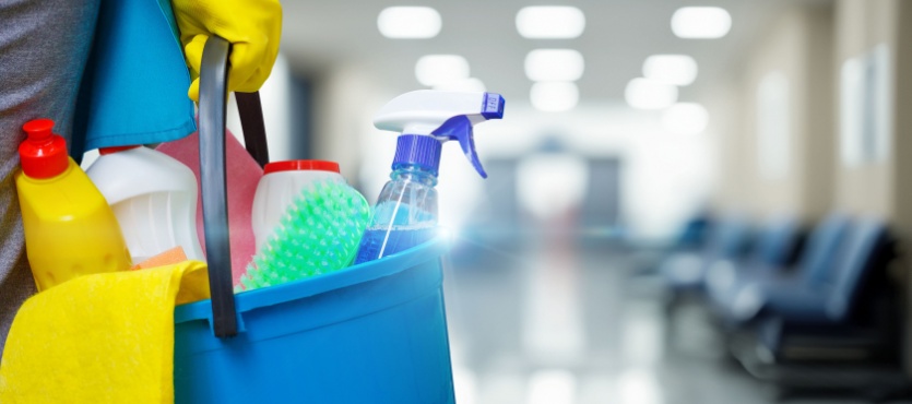 Cleaning supplies in a clinic for medical office cleaning in Davie