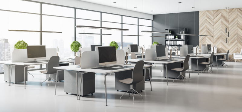 Spotless open office kept clean by an office cleaning company in Coral Springs