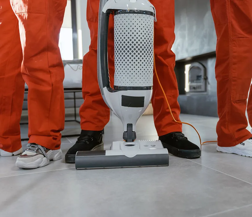 A team from an office cleaning company getting ready to do commercial floor cleaning in Coral Springs, FL